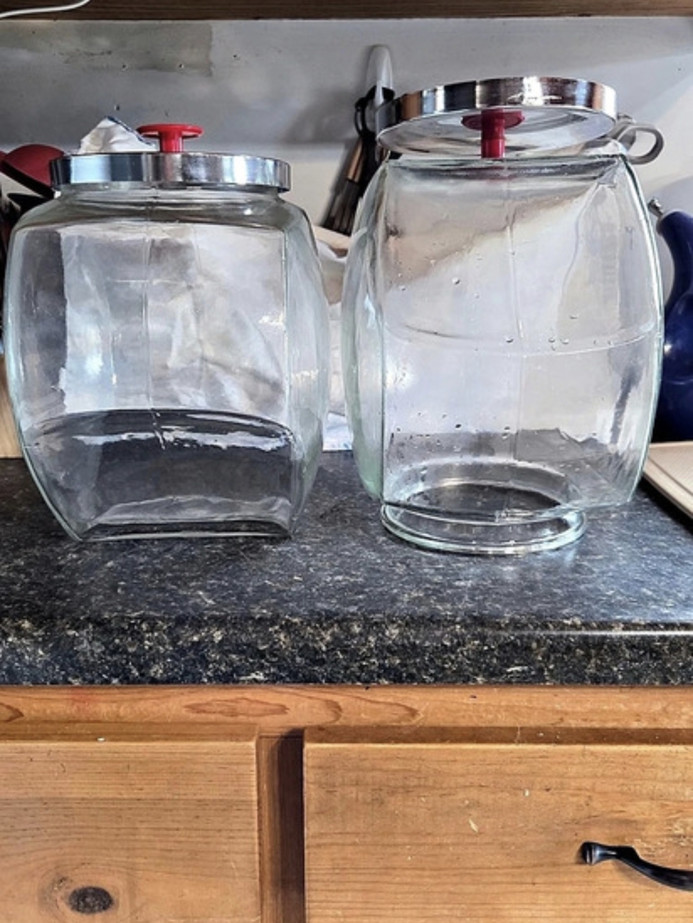 Vintage Penny Candy Glass Jars with Metal Lids Set of 2